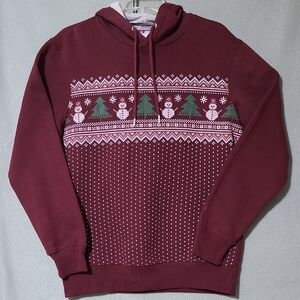 MBX Burgundy Women's Christmas Winter Hoodie with Snowman Design -Size Small